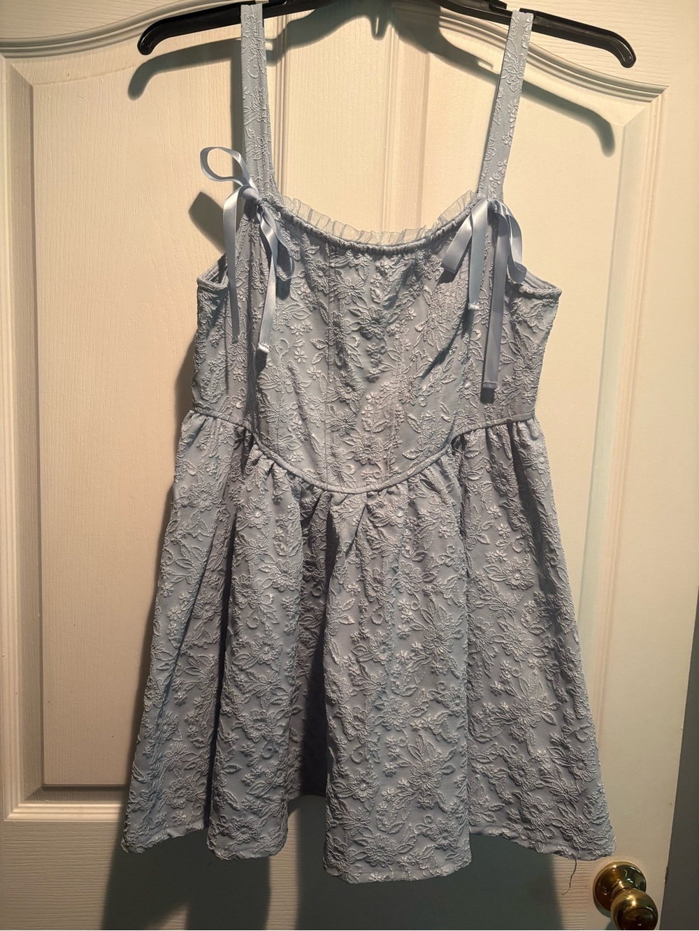Trixxi Light Blue Lace Sundress with Ribbon Straps